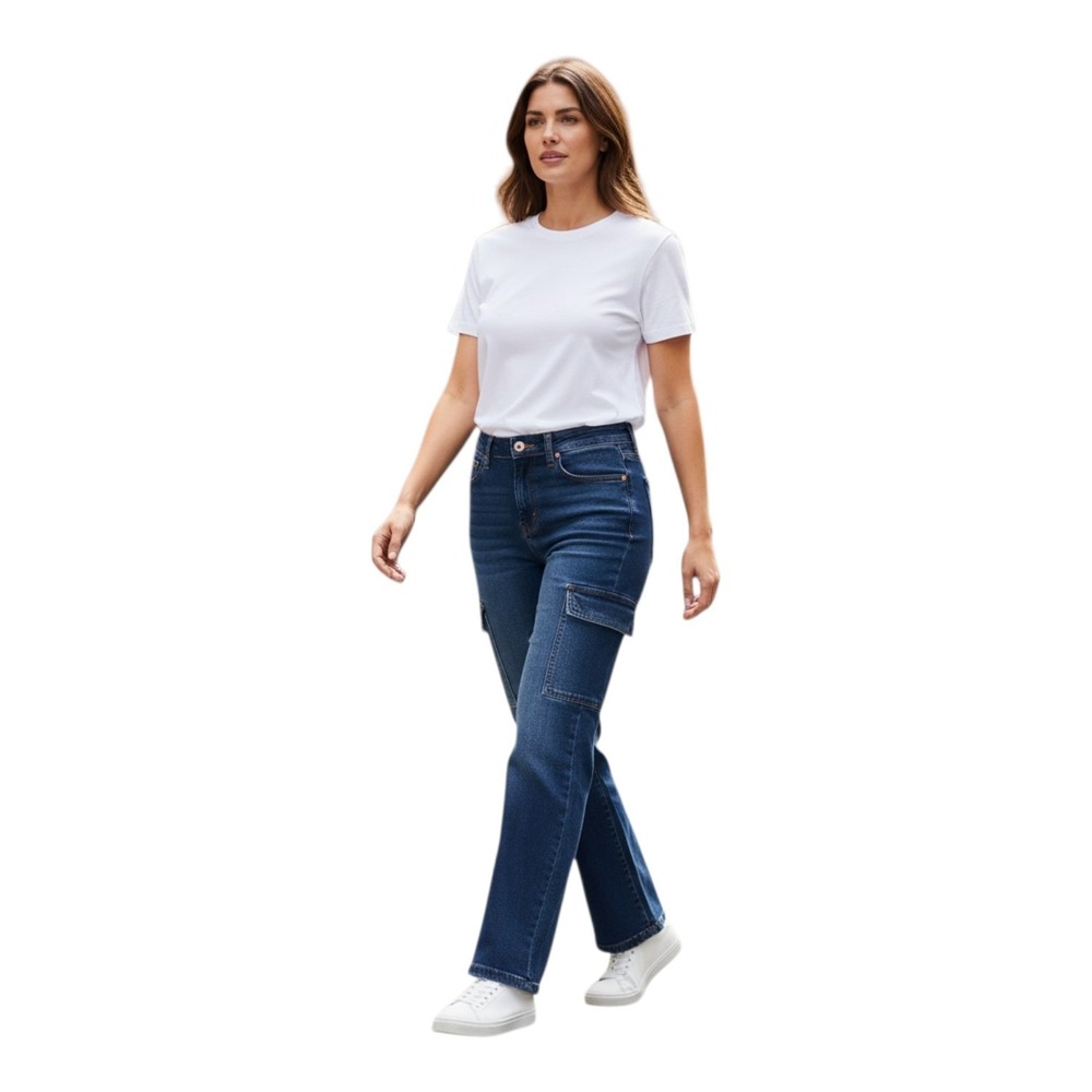 Judy Blue  Women's 0/24 Dark Wash Lennon Wide Cargo High Rise Cotton Blend Jeans